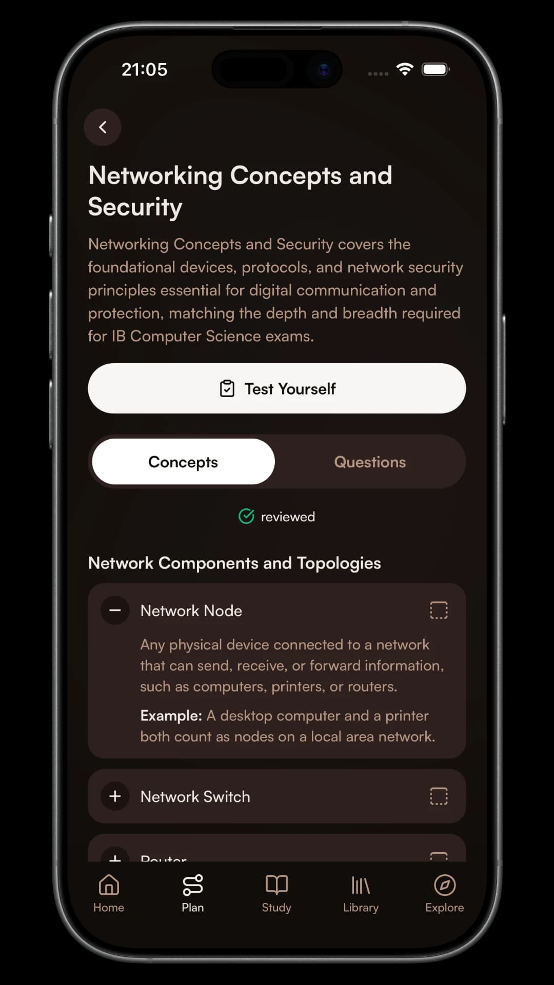 The Freshman iPhone app showing colour-coded concepts to review